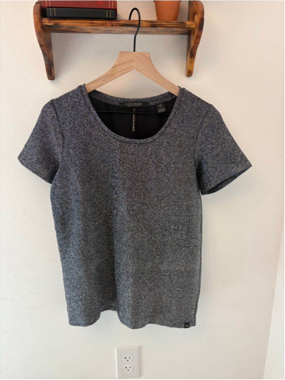 Scotch & Soda Metallic Knit Short Sleeve Top Gray Black Shimmer Size Small